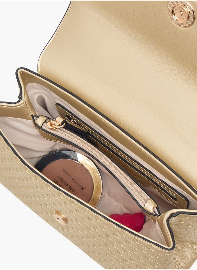 Women Monogram Embossed Satchel Bag with Button Closure