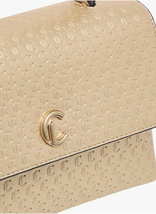 Women Monogram Embossed Satchel Bag with Button Closure