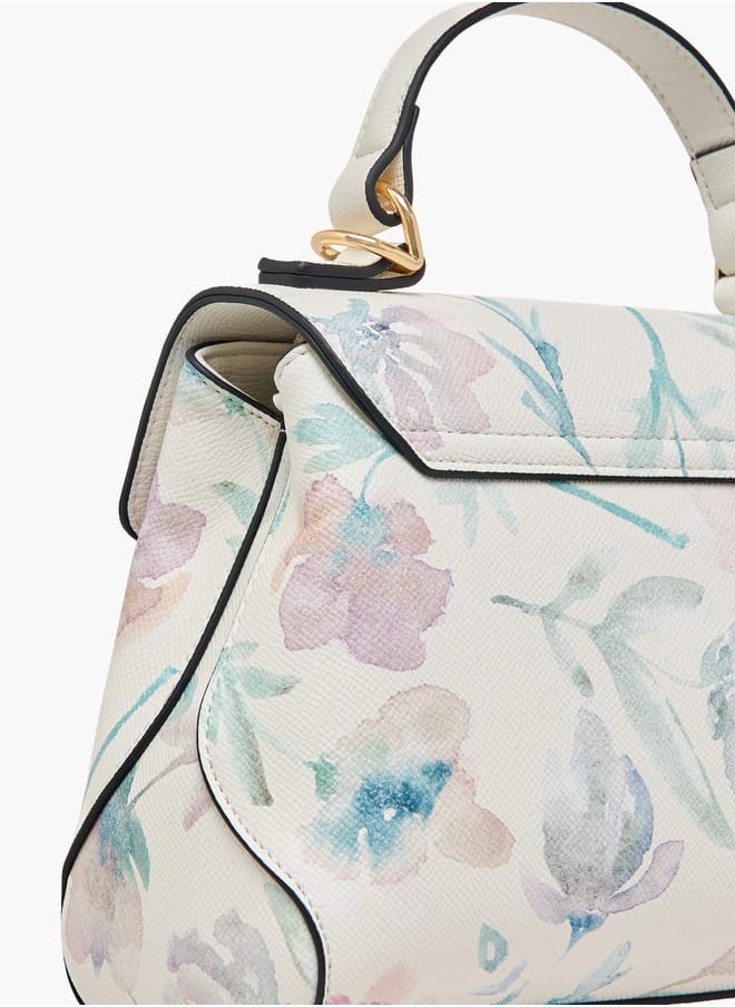 Women All-Over Floral Print Satchel Bag with Detachable Strap and Flap Closure