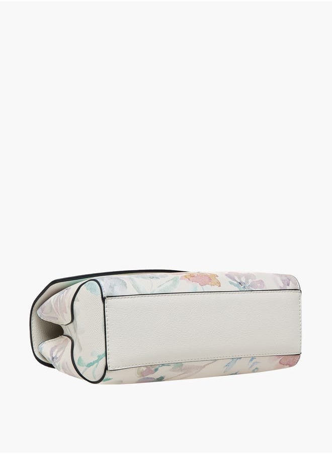 Women All-Over Floral Print Satchel Bag with Detachable Strap and Flap Closure