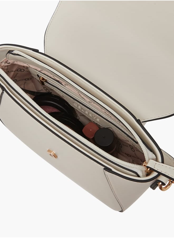 Women Solid Crossbody Bag with Button Closure and Adjustable Strap