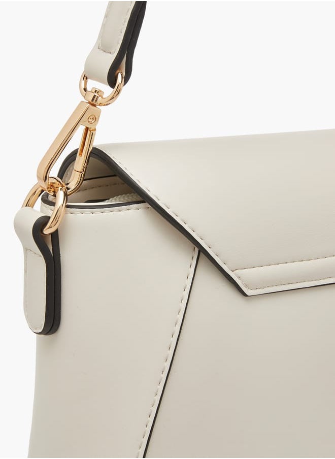 Women Solid Crossbody Bag with Button Closure and Adjustable Strap
