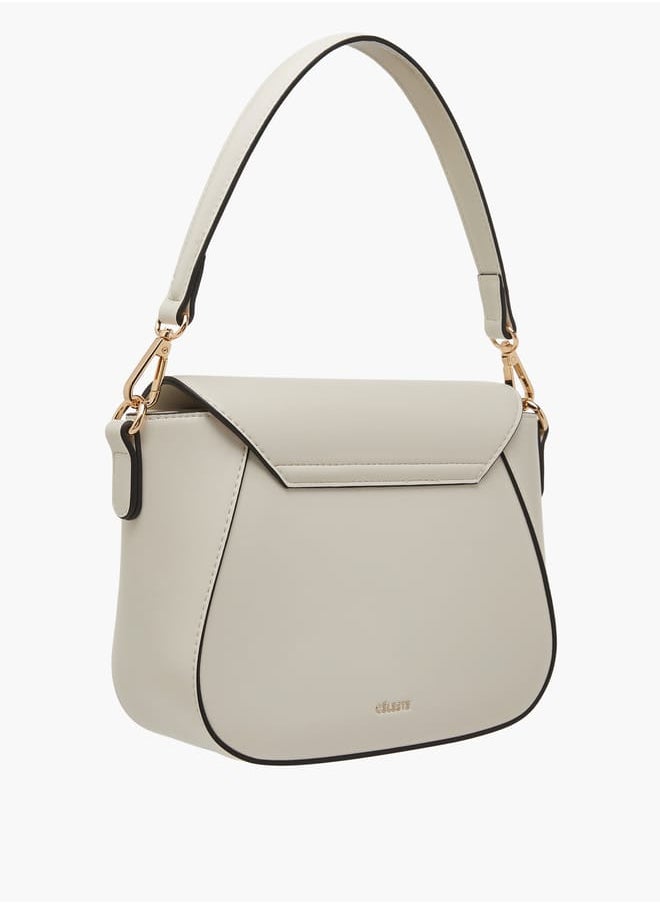 Women Solid Crossbody Bag with Button Closure and Adjustable Strap