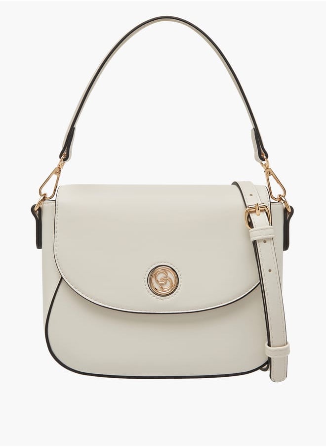 Women Solid Crossbody Bag with Button Closure and Adjustable Strap