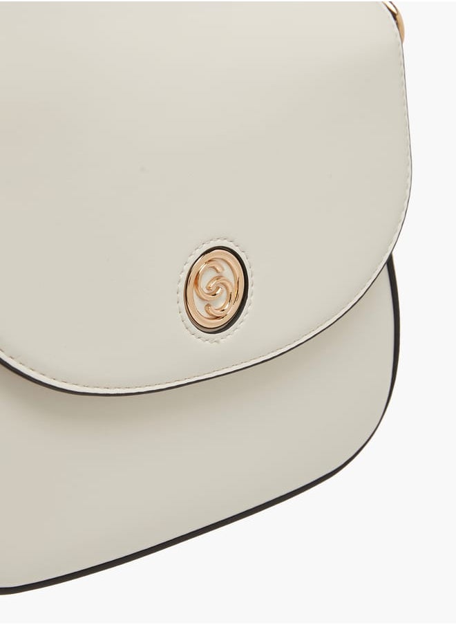 Women Solid Crossbody Bag with Button Closure and Adjustable Strap