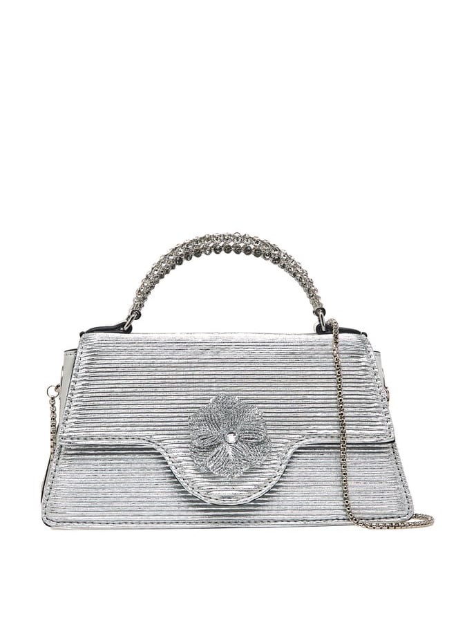 Women Floral Embellished Satchel Bag with Chain Strap and Top Handle Ramadan Collection