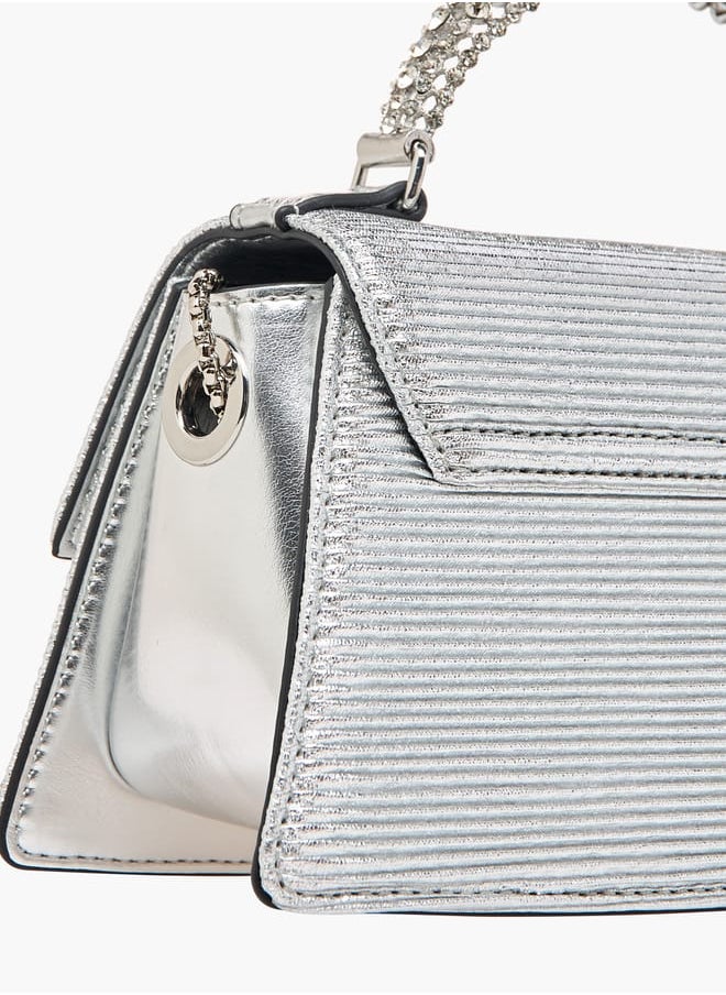Women Floral Embellished Satchel Bag with Chain Strap and Top Handle Ramadan Collection