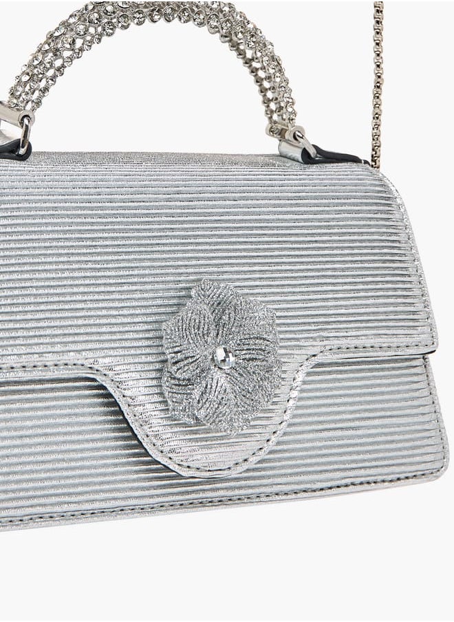 Women Floral Embellished Satchel Bag with Chain Strap and Top Handle Ramadan Collection