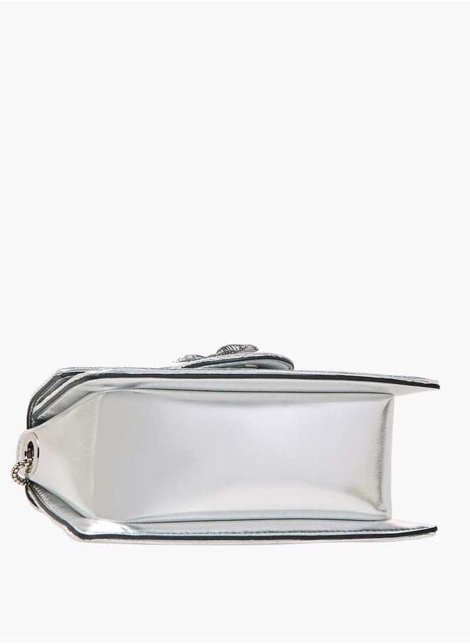 Women Floral Embellished Satchel Bag with Chain Strap and Top Handle Ramadan Collection