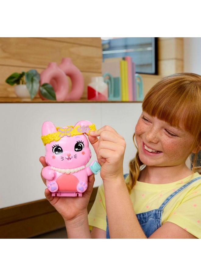 Dolls And Playset, Tea Party Bunny Compact, Travel Toy With 1 Micro Doll, Pet Bunnies, Food & Fashion Styling Accessories
