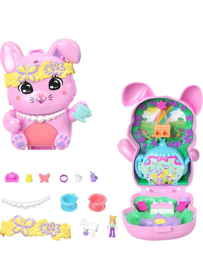 Dolls And Playset, Tea Party Bunny Compact, Travel Toy With 1 Micro Doll, Pet Bunnies, Food & Fashion Styling Accessories