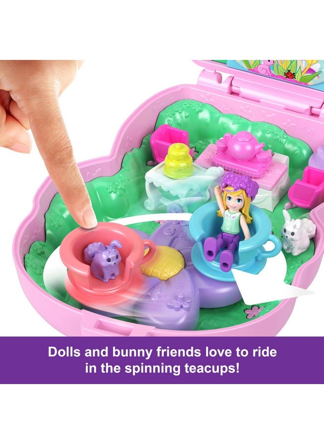 Dolls And Playset, Tea Party Bunny Compact, Travel Toy With 1 Micro Doll, Pet Bunnies, Food & Fashion Styling Accessories