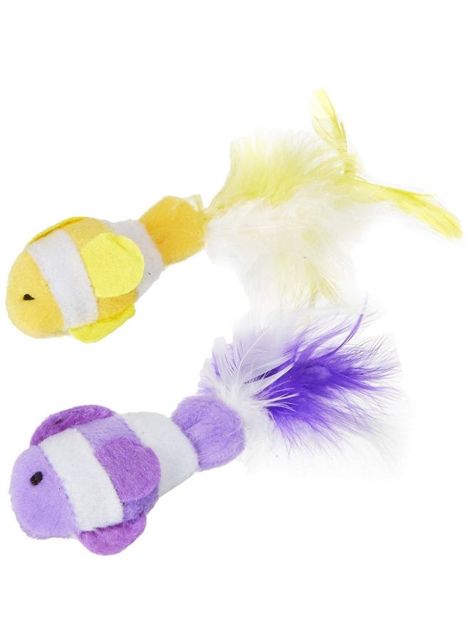 Multipet 4.5 Inch Catnip Clown Fish with Feather Tails, Colors Vary (Two Fish)