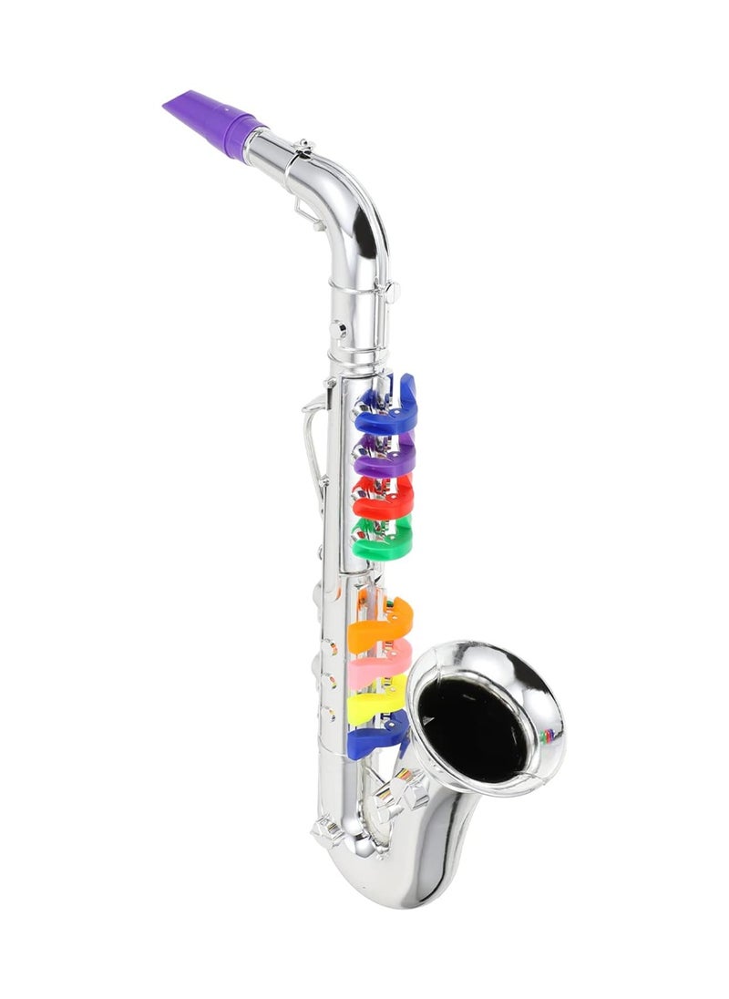 Fake Saxophone Toy, Simulation Music Saxophone Model, Childrens Music Toy, Portable Toddler Toy, Reusable Stage Performance Prop Toy, Trumpet Musical Wind Instruments for Kids Gift Silver(1 Pack)