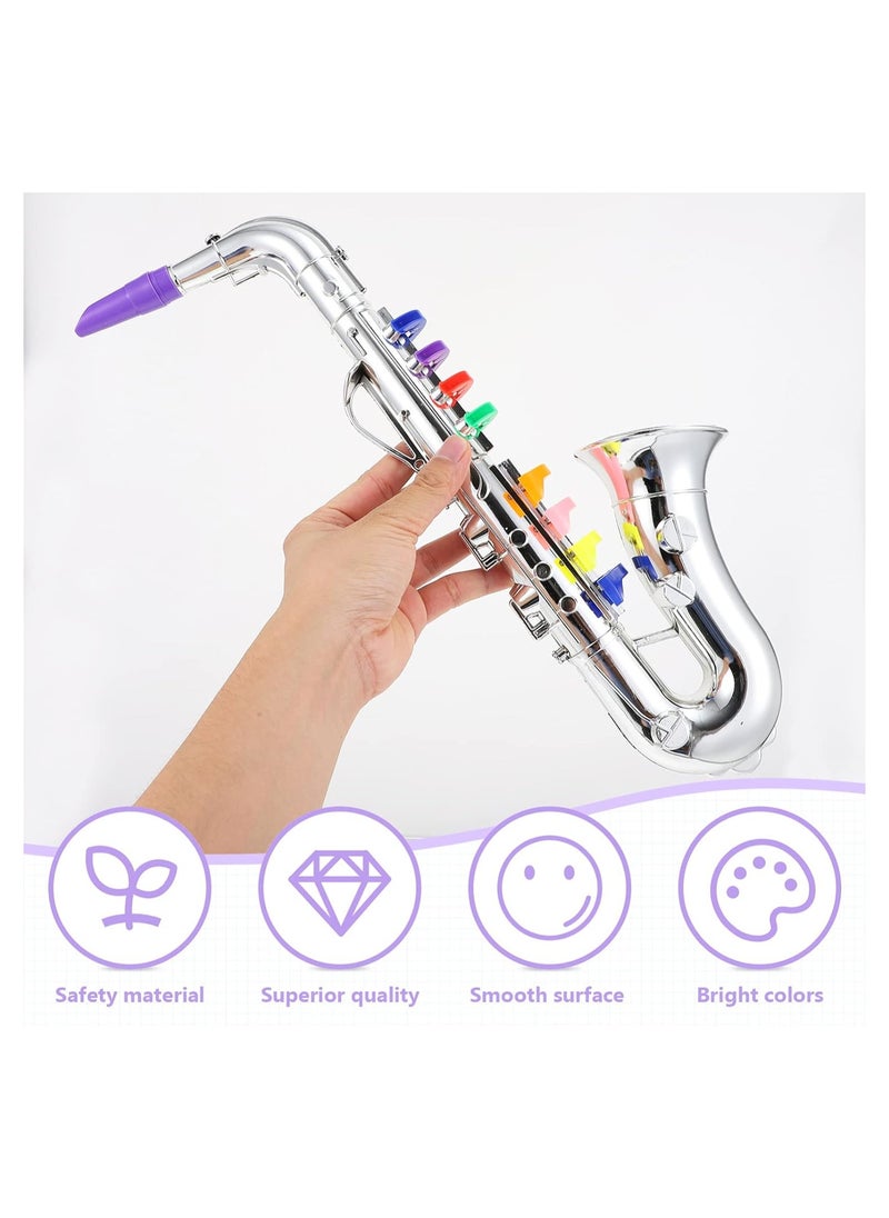 Fake Saxophone Toy, Simulation Music Saxophone Model, Childrens Music Toy, Portable Toddler Toy, Reusable Stage Performance Prop Toy, Trumpet Musical Wind Instruments for Kids Gift Silver(1 Pack)