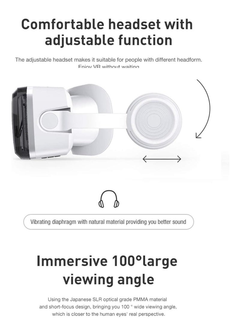 Headset +Bluetooth 3D Glasses Goggles HD Virtual Reality Headset Compatible with iOS & Android Phone Eye Protected Soft & Comfortable Adjustable Distance for Phones