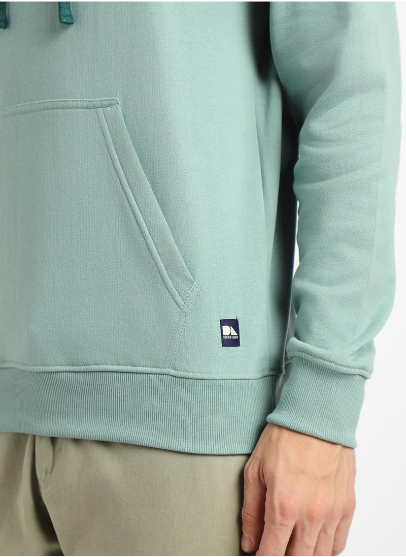 Regular Fit Sea Green Solid Hooded Sweatshirt for Men - Polycotton, Full Sleeves