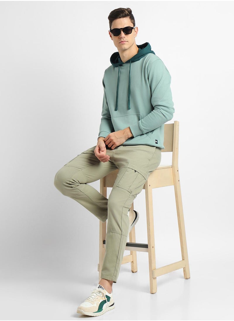 Regular Fit Sea Green Solid Hooded Sweatshirt for Men - Polycotton, Full Sleeves