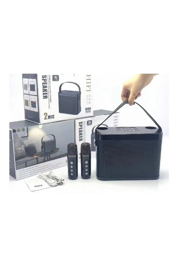 YS-219 Karaoke Machine with 2 Wireless Microphones, Portable Bluetooth Speaker, LED Lights, FM Radio, Rechargeable Battery for Home, Parties & Travel – Perfect for Singing, Music, and Entertainment