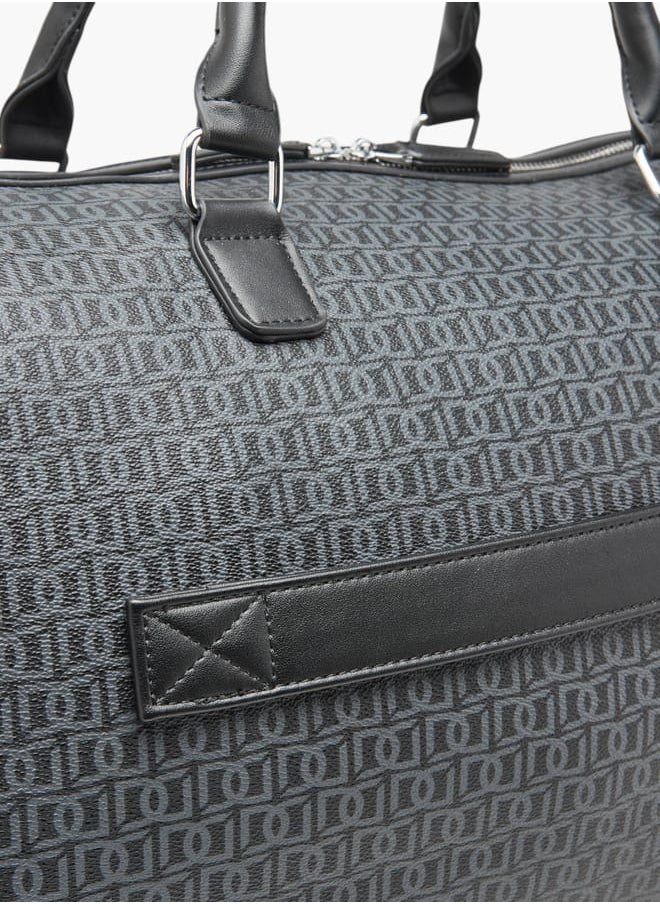 Men Monogram Print Duffle Bag with Zip Closure and Double Handle