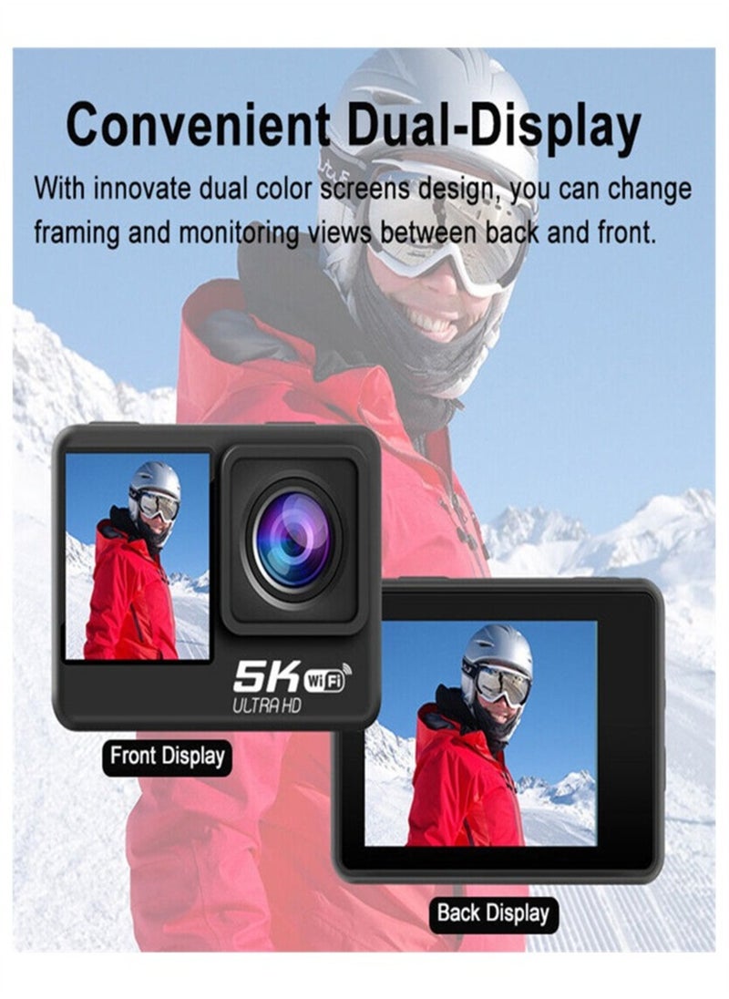 5K Sports Camera HD Touch Screen Dual Screen Waterproof Remote Control Camera Sports Anti-Shake Camera