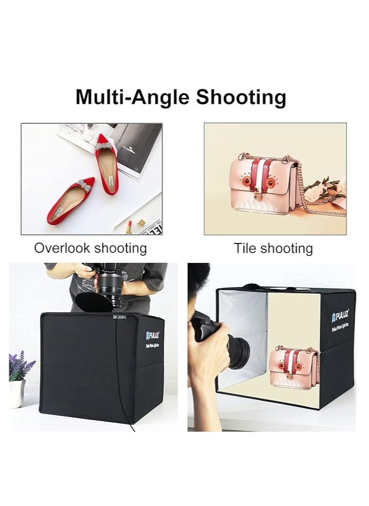 PULUZ Photo Studio Box, 40cm Folding Lightbox LED Ring Light Portable Photo Studio Photography Shooting Tent Box Kit 12 Colors Backdrops USB Light Box for Phones DSLR Camera 16 x 16 inch