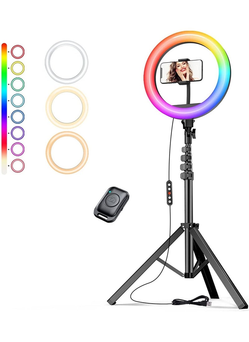 12'' RGB Ring Light with Stand and Phone Holder - TODI Selfie Ring Light with Tripod Stand for Makeup/Photography/YouTube Video/Vlog/TikTok/Live Stream, Led Ring Light Compatible with iPhone & Android