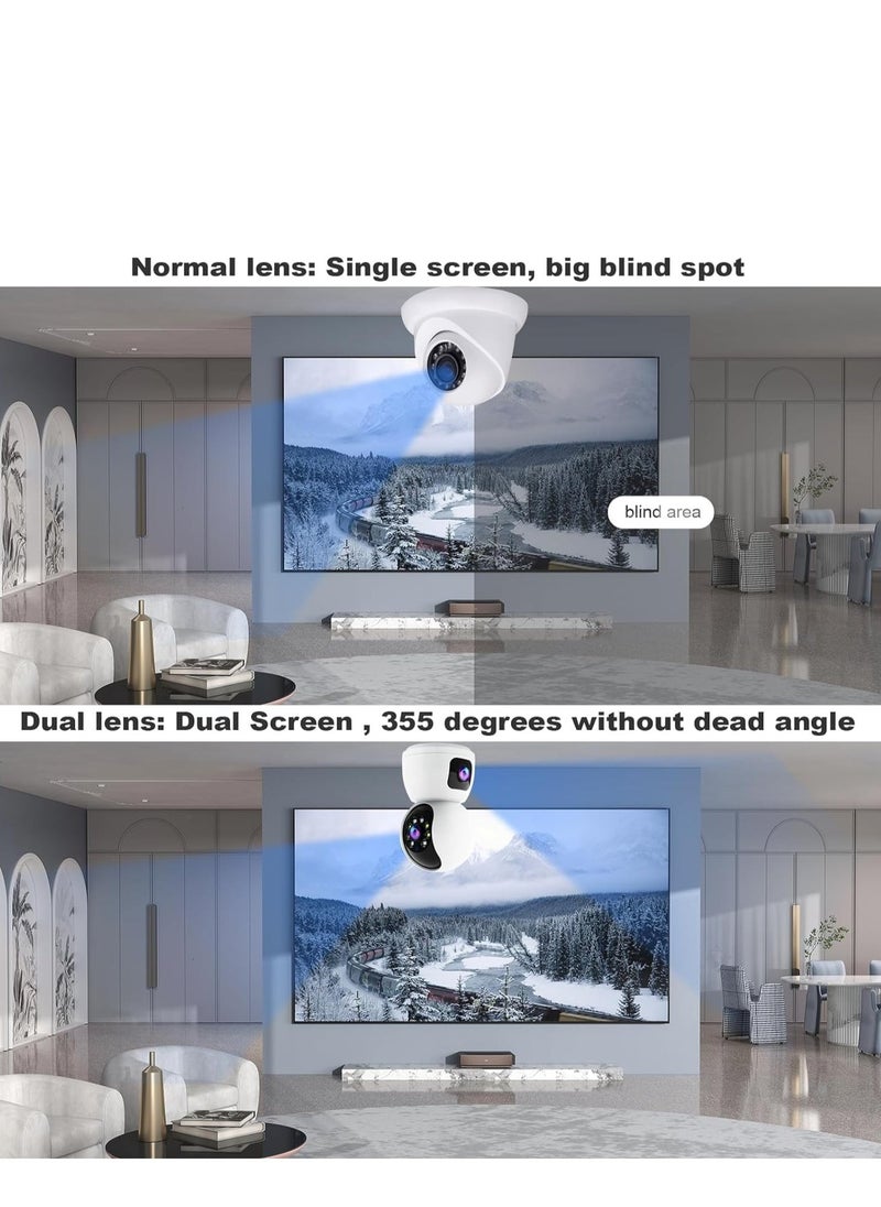 Dual Lens Indoor Security Camera – 360° Rotation, WiFi Wireless Smart Security Camera with Motion Tracking, Extended Viewing Angle, Dual Screen, Audio, and Mobile Alerts – Enhanced Home Monitoring and Protection