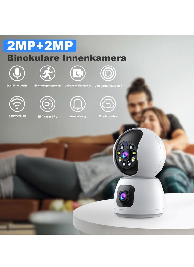 Dual Lens Indoor Security Camera – 360° Rotation, WiFi Wireless Smart Security Camera with Motion Tracking, Extended Viewing Angle, Dual Screen, Audio, and Mobile Alerts – Enhanced Home Monitoring and Protection