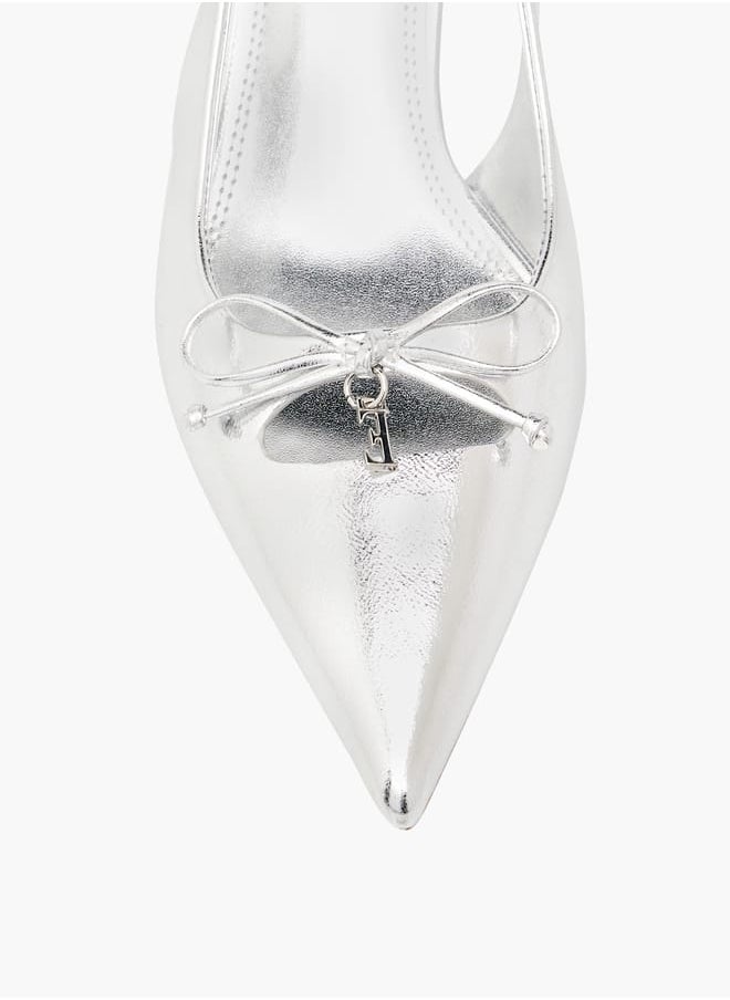 Womens Textured Slingback Shoes With Stiletto Heels