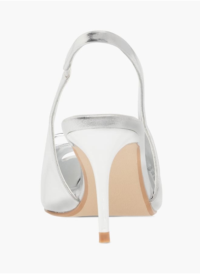 Womens Textured Slingback Shoes With Stiletto Heels