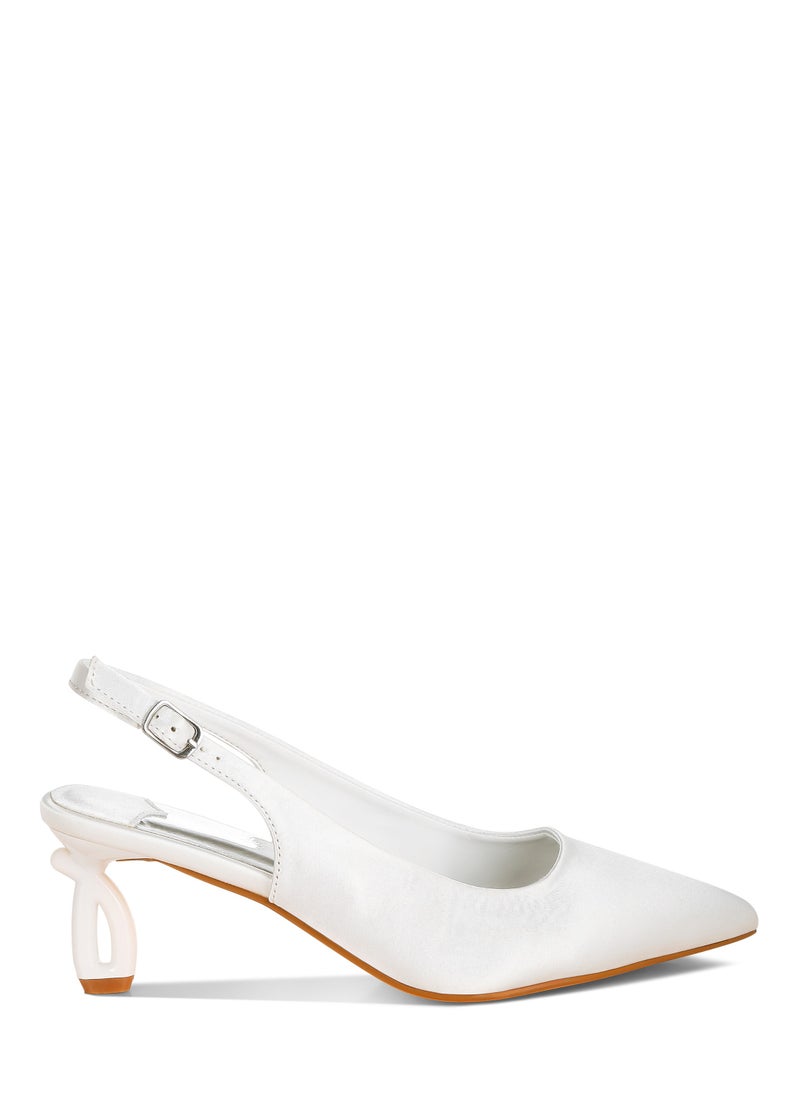 Satin Pointed Toe Slingbacks in White