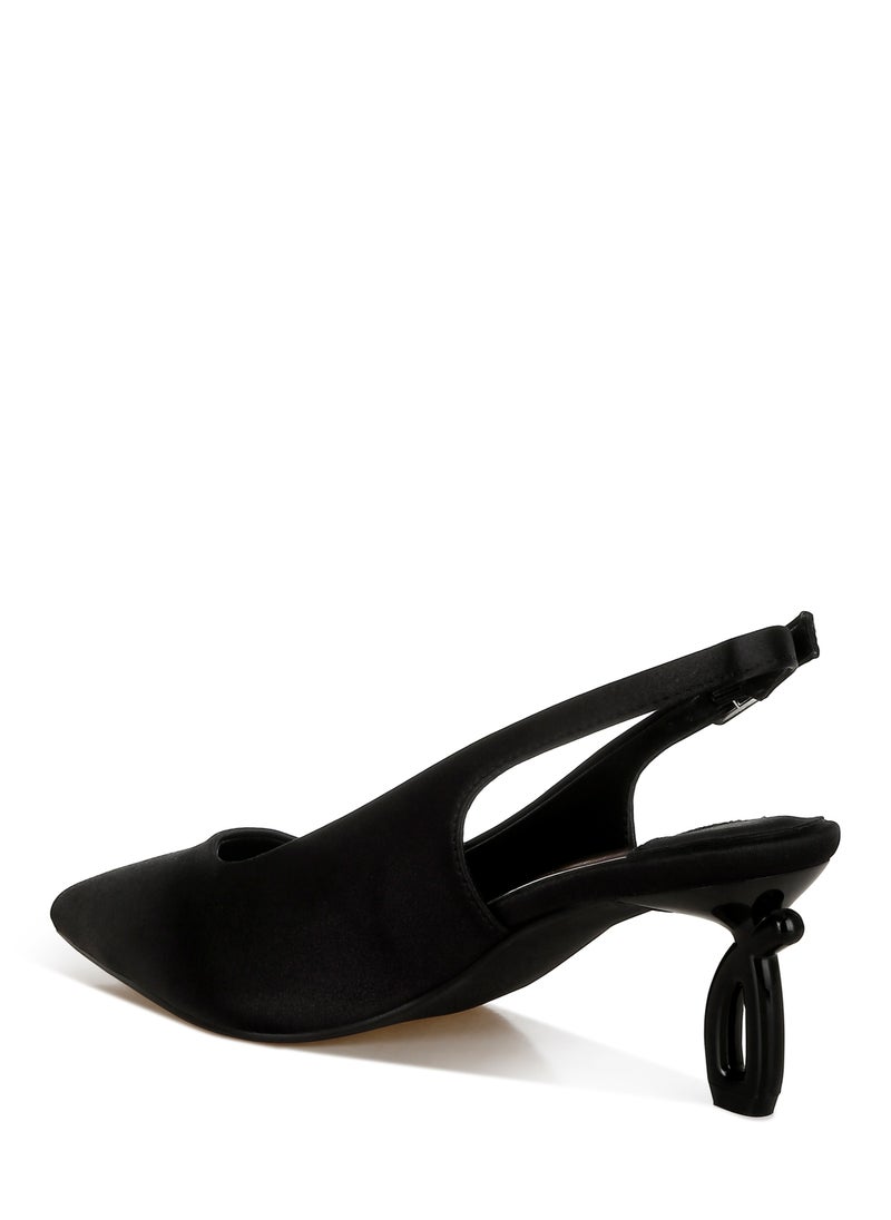 Satin Pointed Toe Slingbacks in Black