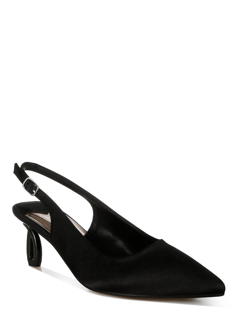 Satin Pointed Toe Slingbacks in Black