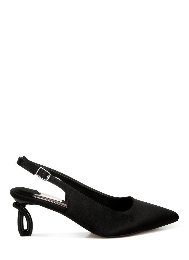 Satin Pointed Toe Slingbacks in Black