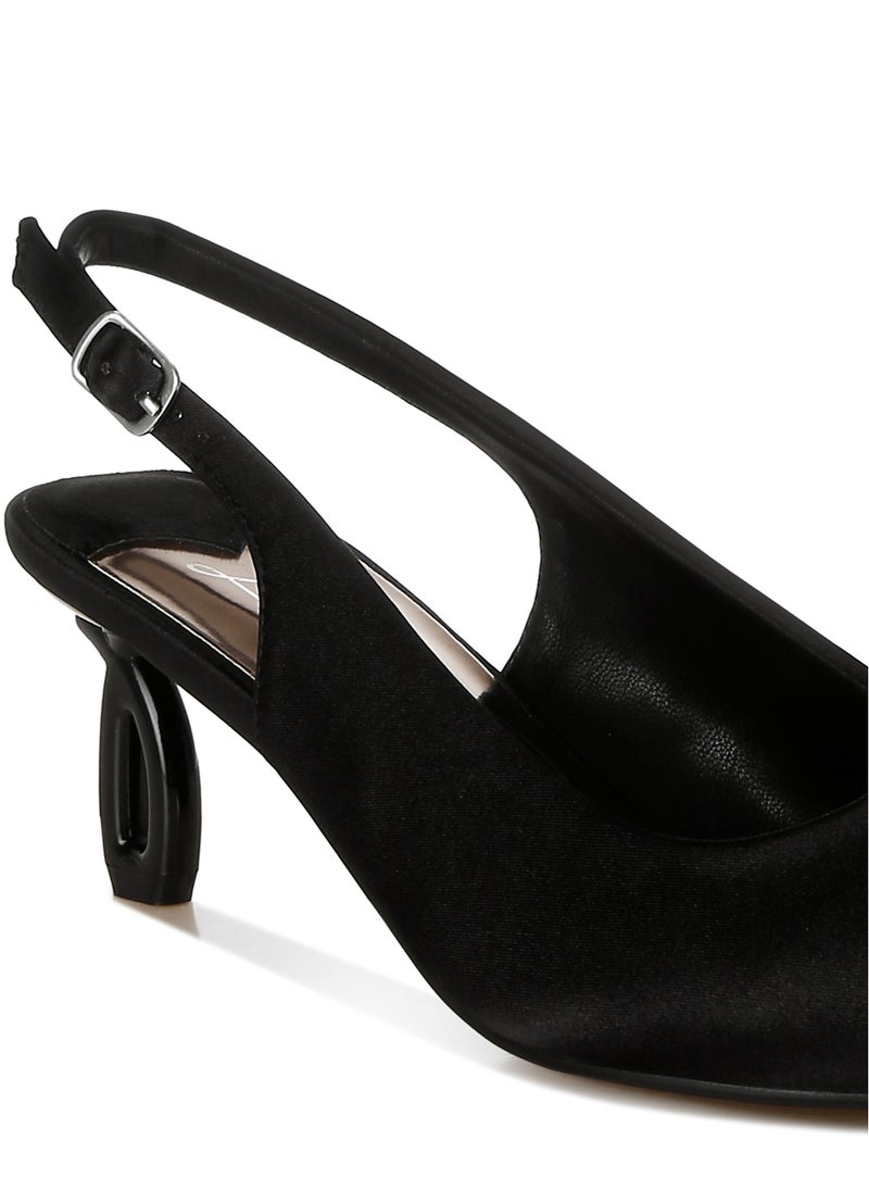 Satin Pointed Toe Slingbacks in Black