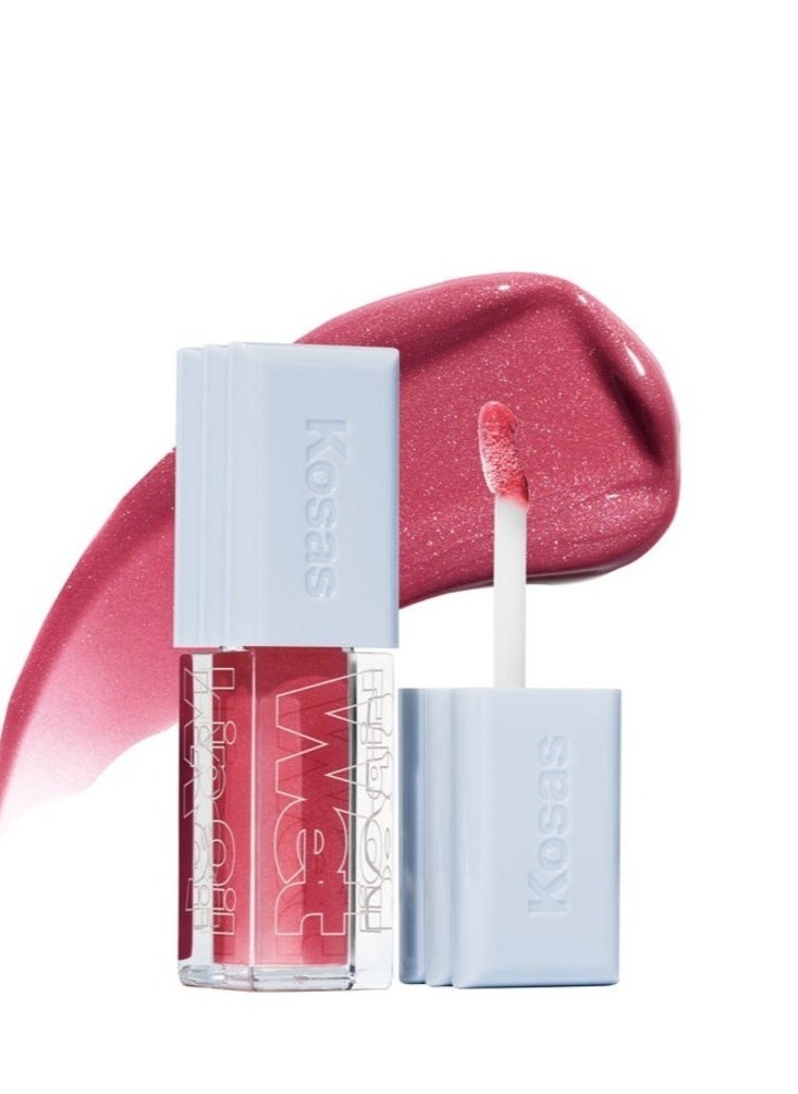 KOSAS Wet Lip Oil Plumping Peptide Lip Treatment Gloss,  Malibu - Surfy Pink 4.6ml - Hydrating, Nourishing, and Glossy Finish