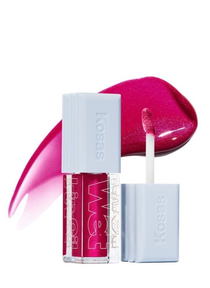 KOSAS Wet Lip Oil Plumping Peptide Lip Treatment Gloss, Fruitjuice - Magenta 4.6ml - Hydrating, Nourishing, and Glossy Finish