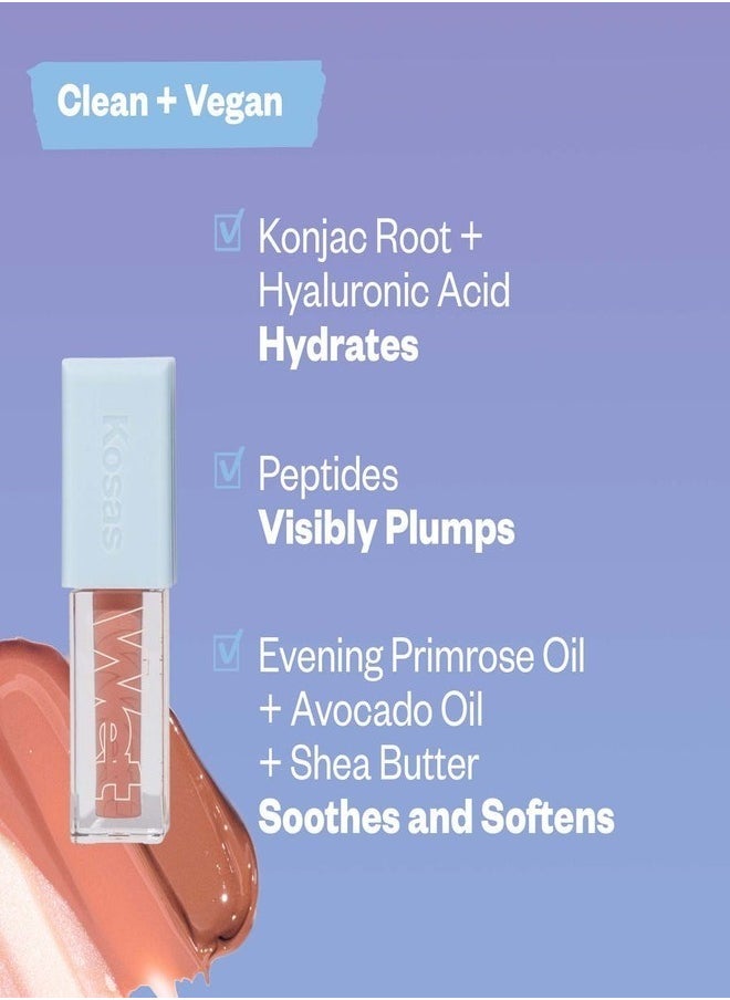 KOSAS Wet Lip Oil Plumping Peptide Lip Treatment Gloss, Dip - Bikini Nude 4.6ml - Hydrating, Nourishing, and Glossy Finish