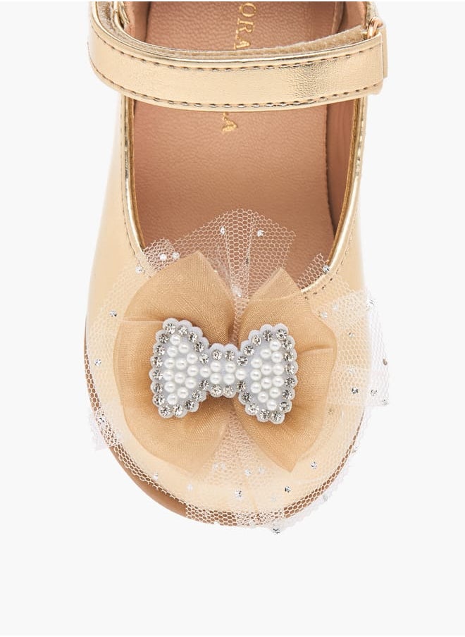 Girls Floral Bella Bow Embellished Mary Jane Shoes with Hook and Loop Closure Ramadan Collection