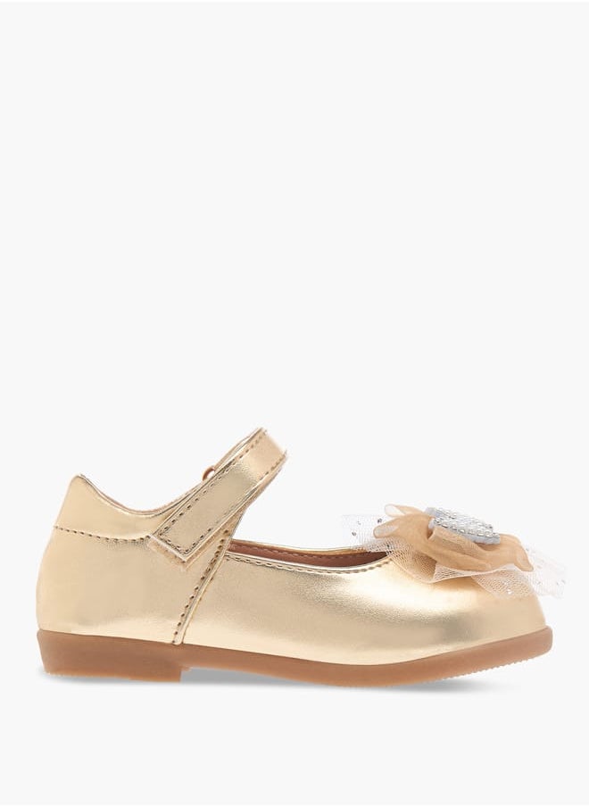 Girls Floral Bella Bow Embellished Mary Jane Shoes with Hook and Loop Closure Ramadan Collection