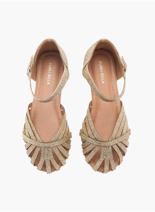 Girls Strap Detail Ballerina Shoes with Hook and Loop Closure Ramadan Collection