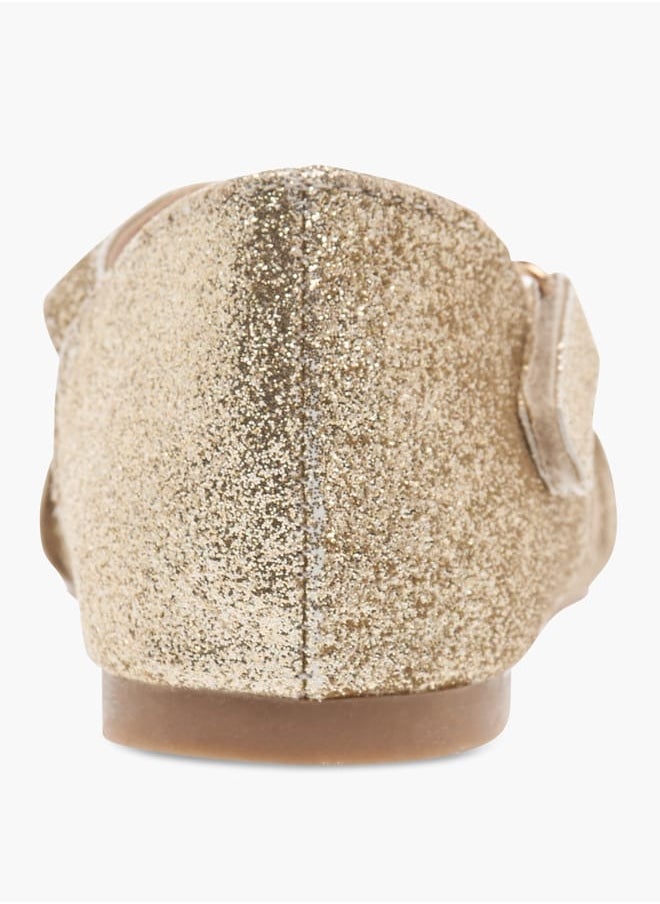 Girls Strap Detail Ballerina Shoes with Hook and Loop Closure Ramadan Collection