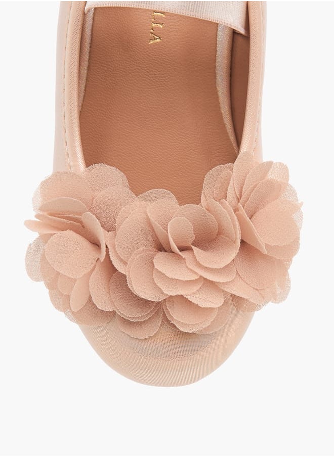 Girls Flower Applique Ballerina Shoes with Elasticated Strap Ramadan Collection