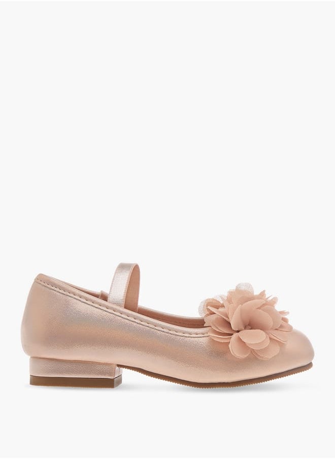 Girls Flower Applique Ballerina Shoes with Elasticated Strap Ramadan Collection