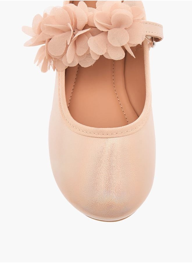 Girls Flower Applique Ballerina Shoes with Hook and Loop Closure Ramadan Collection