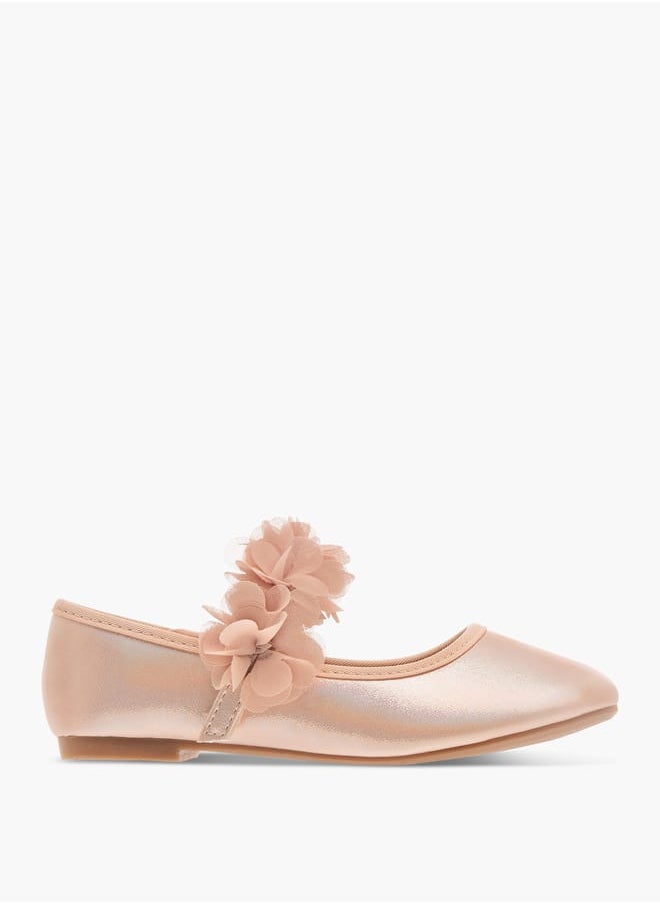Girls Flower Applique Ballerina Shoes with Hook and Loop Closure Ramadan Collection