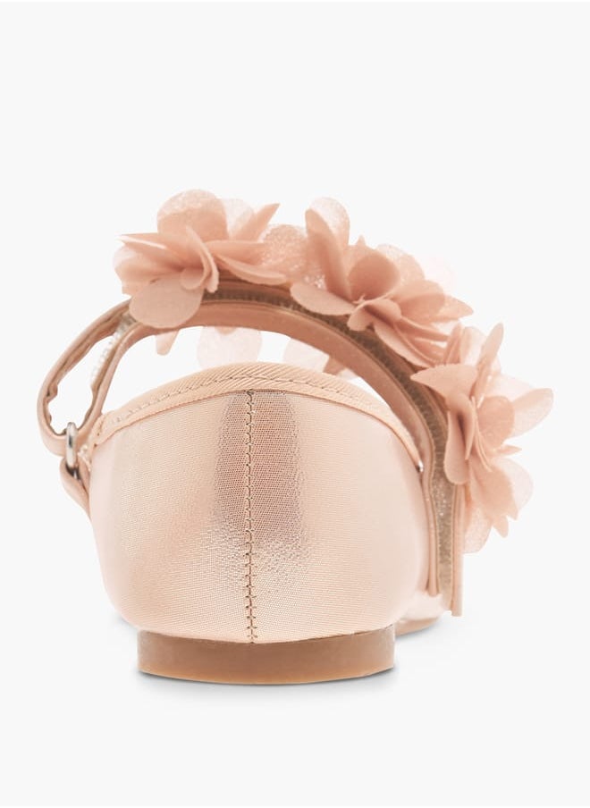 Girls Flower Applique Ballerina Shoes with Hook and Loop Closure Ramadan Collection