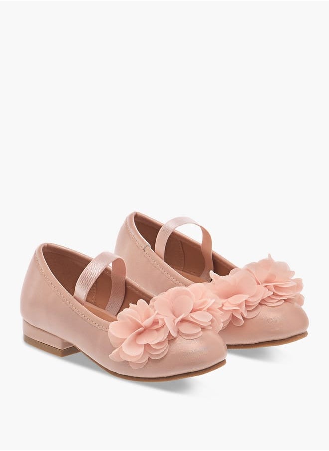 Girls Flower Applique Ballerina Shoes with Elasticated Strap Ramadan Collection