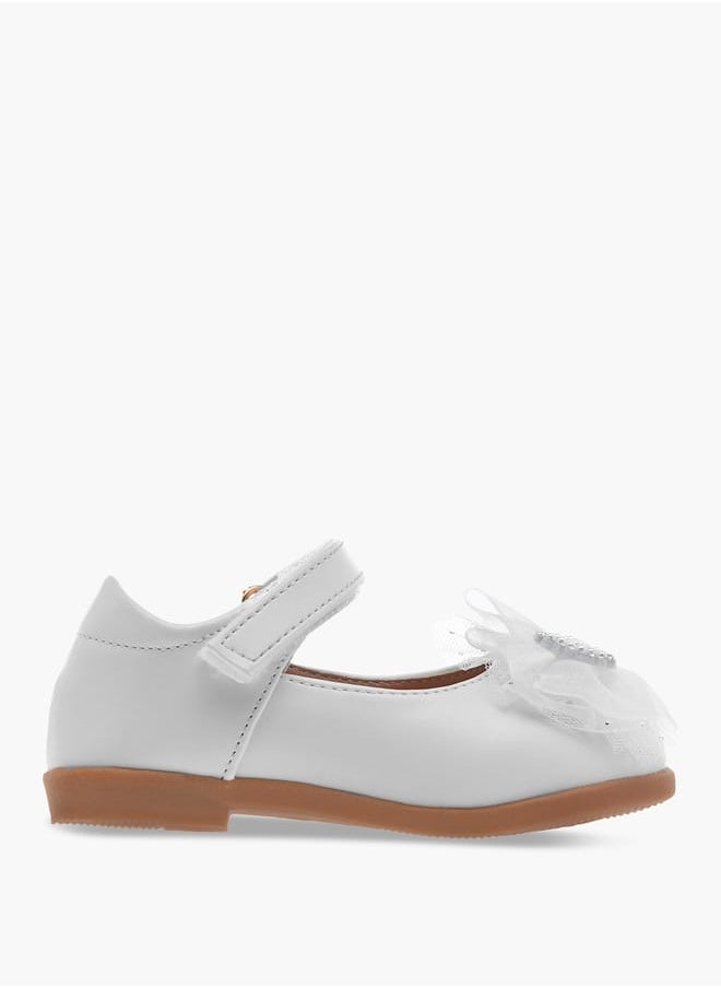 Girls Floral Bella Bow Embellished Mary Jane Shoes with Hook and Loop Closure